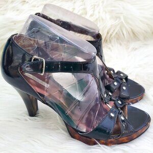 Michael Antonis Black Strappy Patent Leather Platform Shoes SZ 8.5